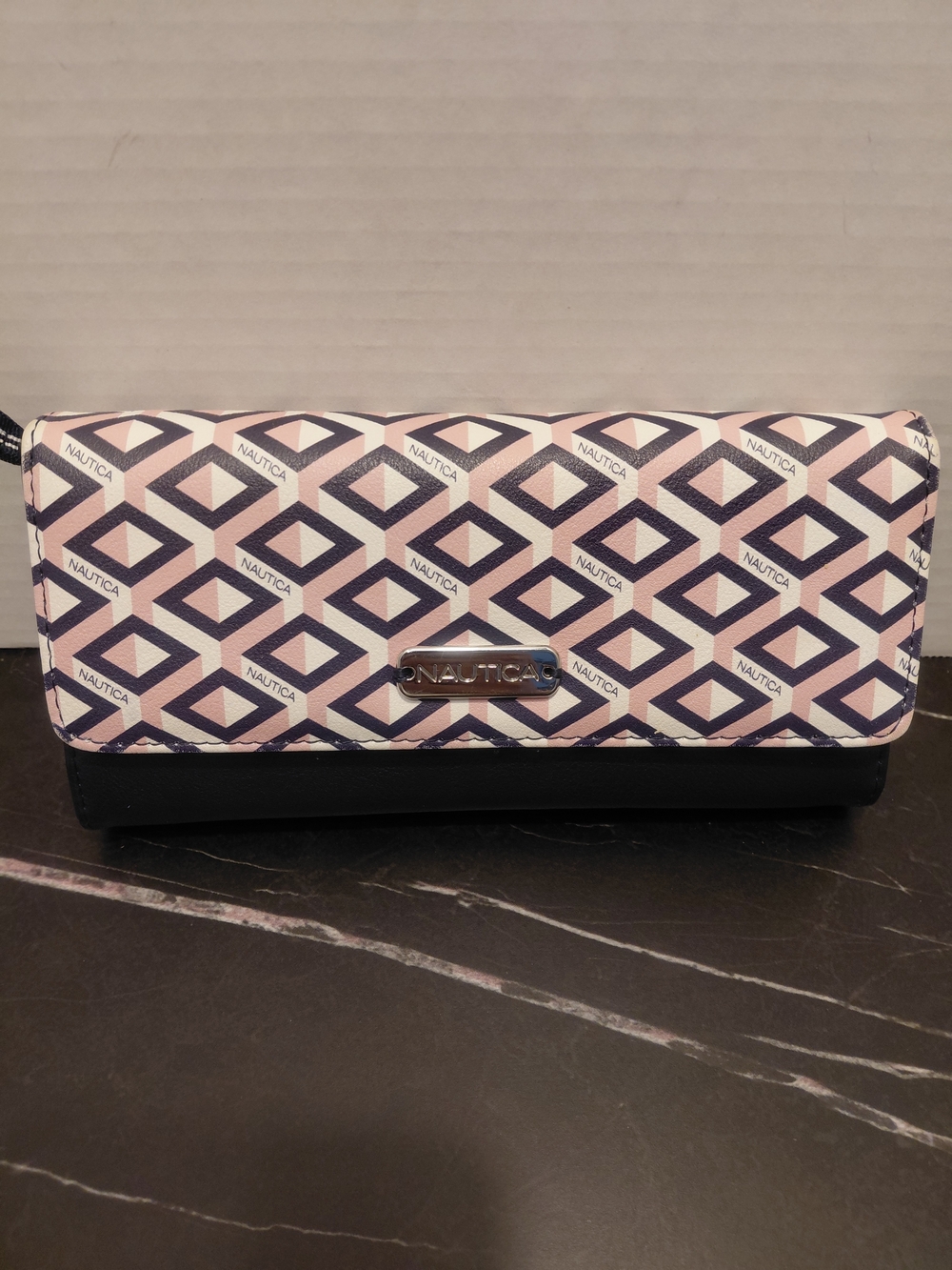 Nautica Pink and Navy Geometric Fold-Over Wallet